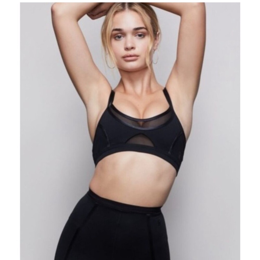 Good American Black Mesh Corset Sports Bra - Size 2
